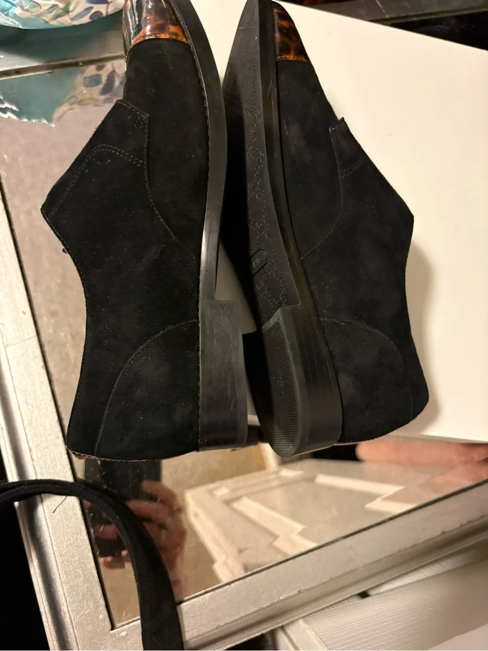 Black Suede  Vionic  Women’s Loafers with Tortoiseshell Cap Toe size 7